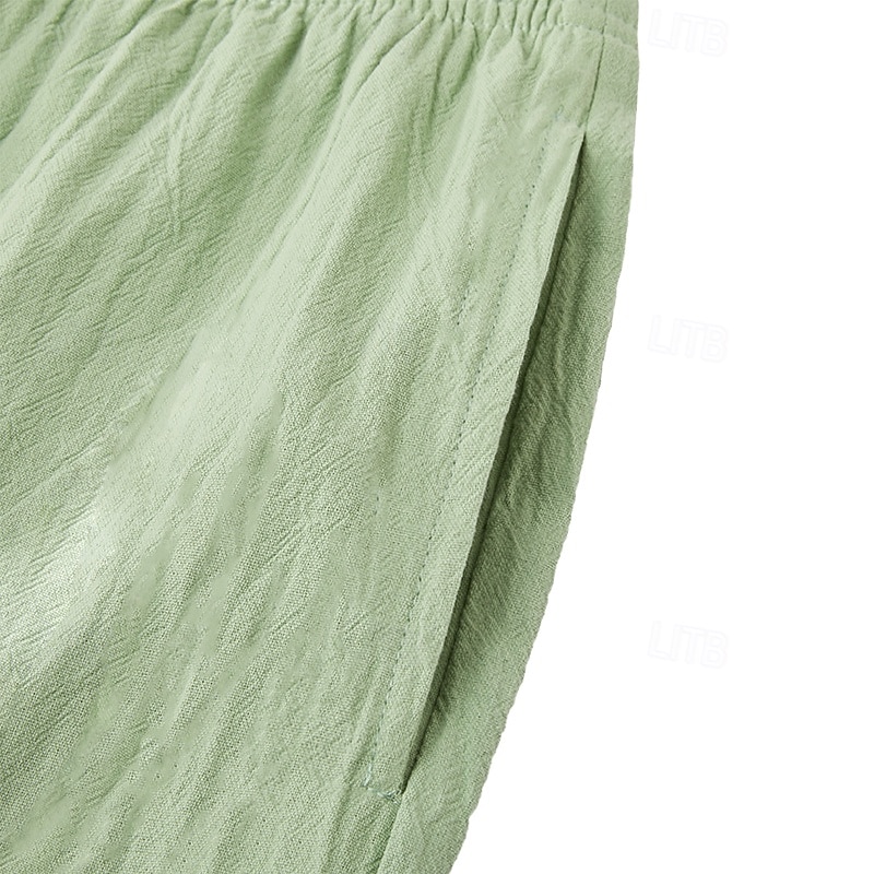 Hombre Pantalones de lino Pantalones Pantalones de verano Pantalones anchos Bolsillo Cintura elástica Correa Plano Comodidad Transpirable Longitud total Casual Diario Festivos Vacaciones Moda Holgado 2026 - $12.99 –P15