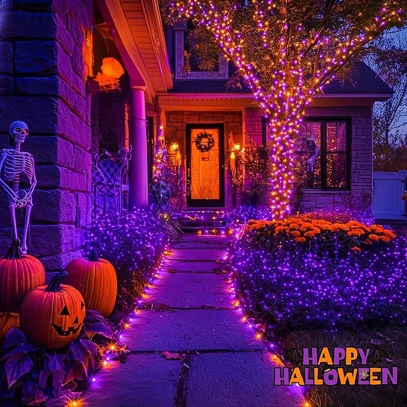 1 stuk zonne-lichtsnoer Halloween buitendecoratie IP65 waterdicht zonne-sprookjesachtige twinkelende lichtjes 8 verlichtingsmodi geschikt voor Halloween, Kerstmis, feest, boom, bruiloft, tuin, balkon, 2025 - $12.99 –P2