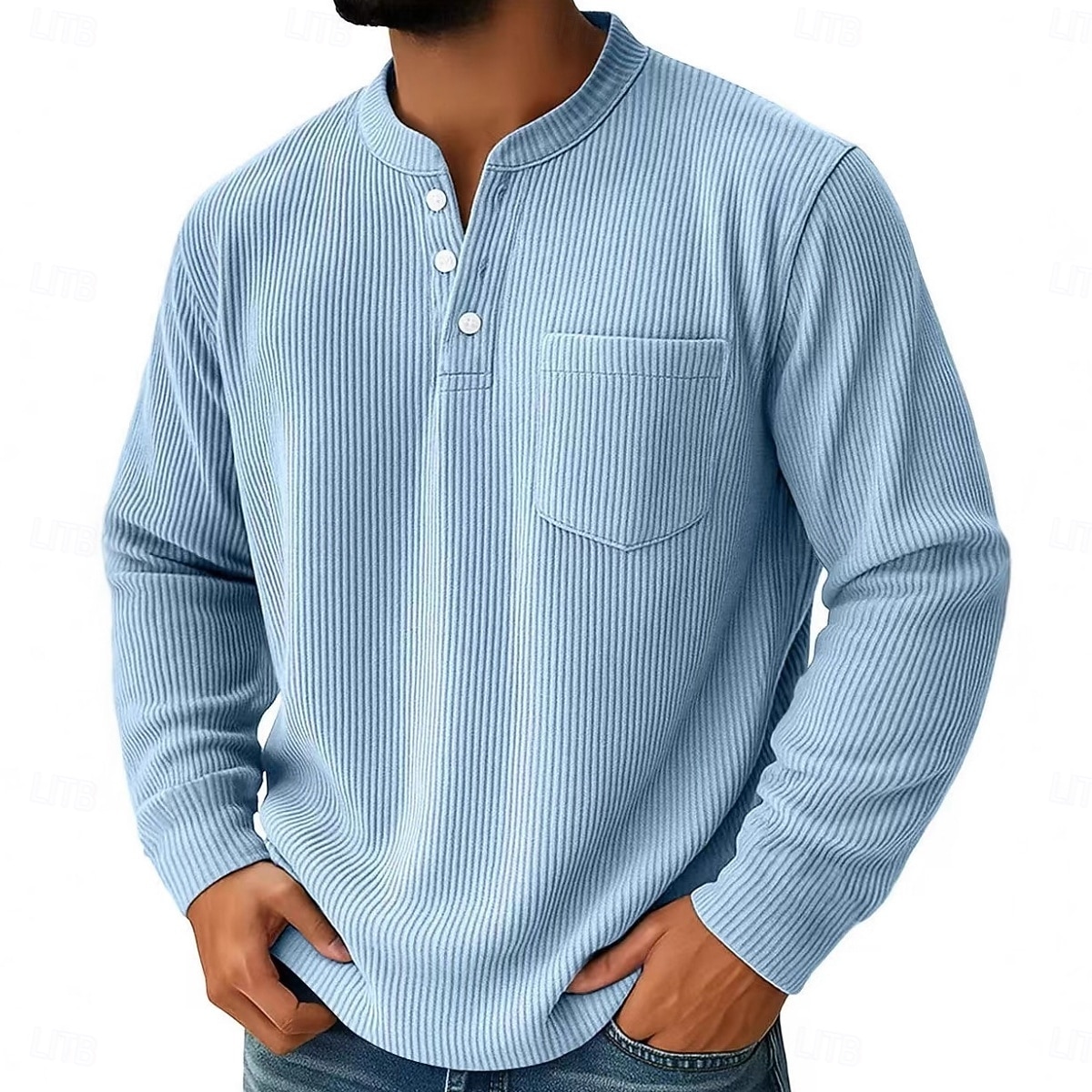Męskie Koszula sztruksowa Koszula Henley Koszulki Długi rękaw Jednokolorowe Równina Teksturowany Moda Designerskie Codzienny Kieszeń Guziki Ciepłe Henley Codzienny Na zewnątrz Lato Jesień Zima 2026 - $25.99 –P1