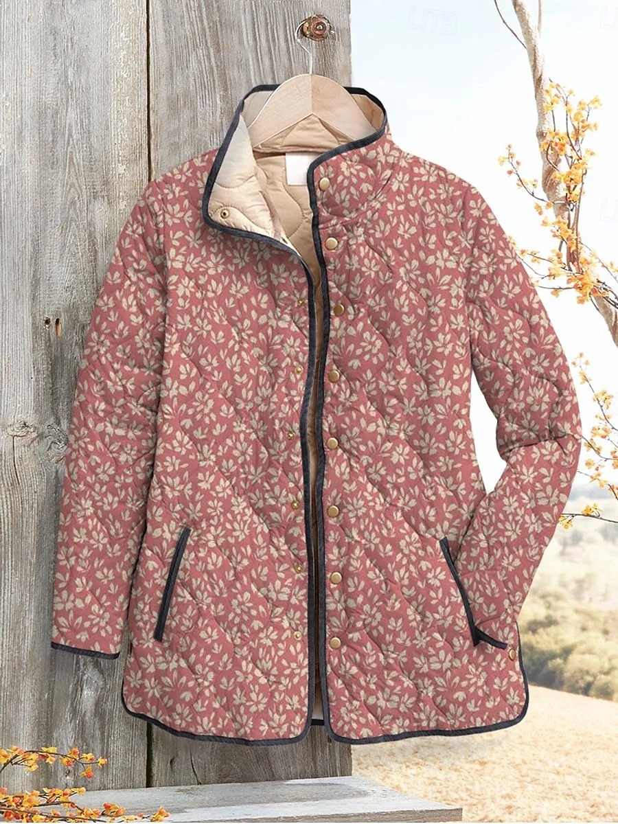 نسائي جاكيت شتوي سترة البخاخ الدفء مريح جيب Buttons طباعة موضة يوميا الخارج ورد عطلة فضفاض مناسب للبس اليومي صدر فردي عادية مرتفعة عادي كم طويل ملابس خارجية وردي بلاشيهغ أزرق أخضر الخريف الشتاء 2025 - $45.99 –P1