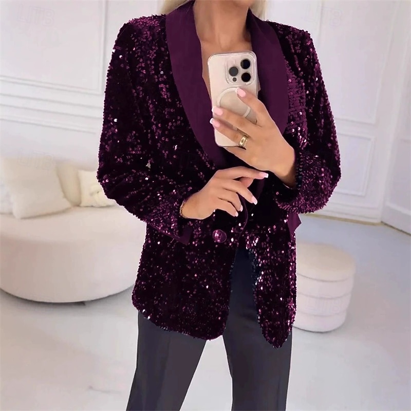 Dámské Blejzr Pohodlné Kapsy Elegantní Módní Venkovní Flitry Jdeme ven Běžné / Denní Víkend Kardigan Standardní Klopa Běžný Dlouhý rukáv Svrchní oděvy Černá Rubínově červená Vodní modrá Jaro Podzim 2025 - $24.29 –P4