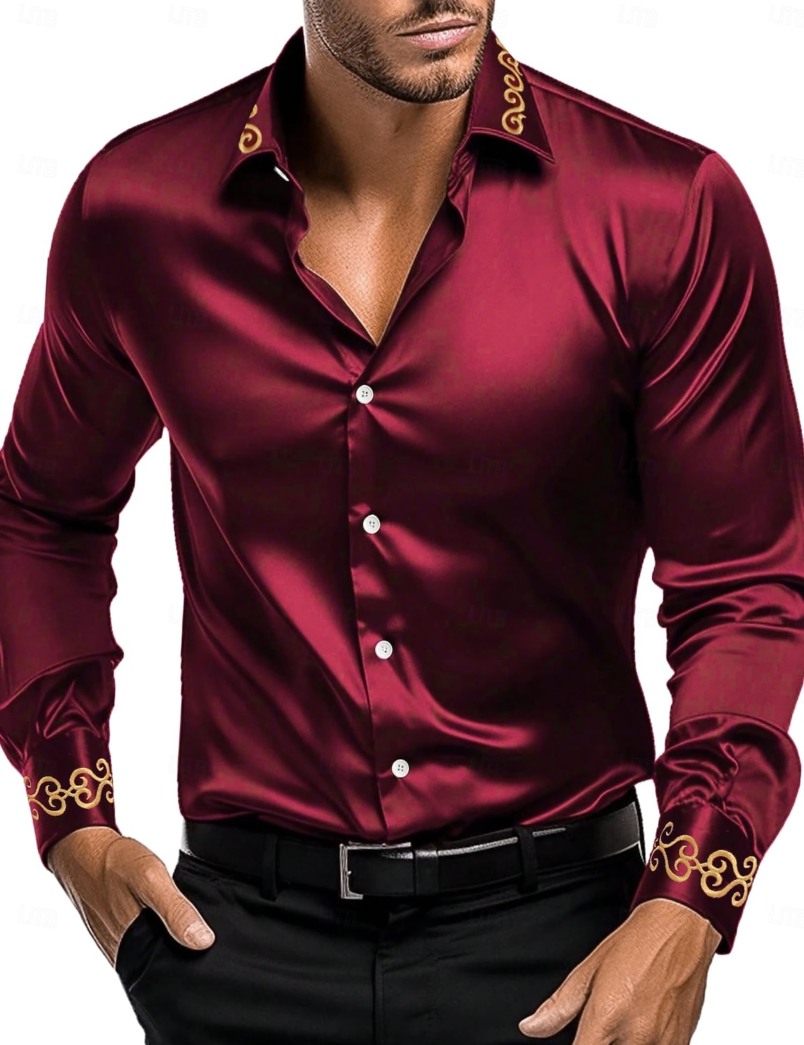Herren Hemd Satinhemd Kleidhemd Freizeithemd Knopfhemd Einfach Formell Hochzeit Schwarz Weiß Rote Blau Langarm Revers Ganzjahres Bekleidung Rein 2025 - $26.99 –P4