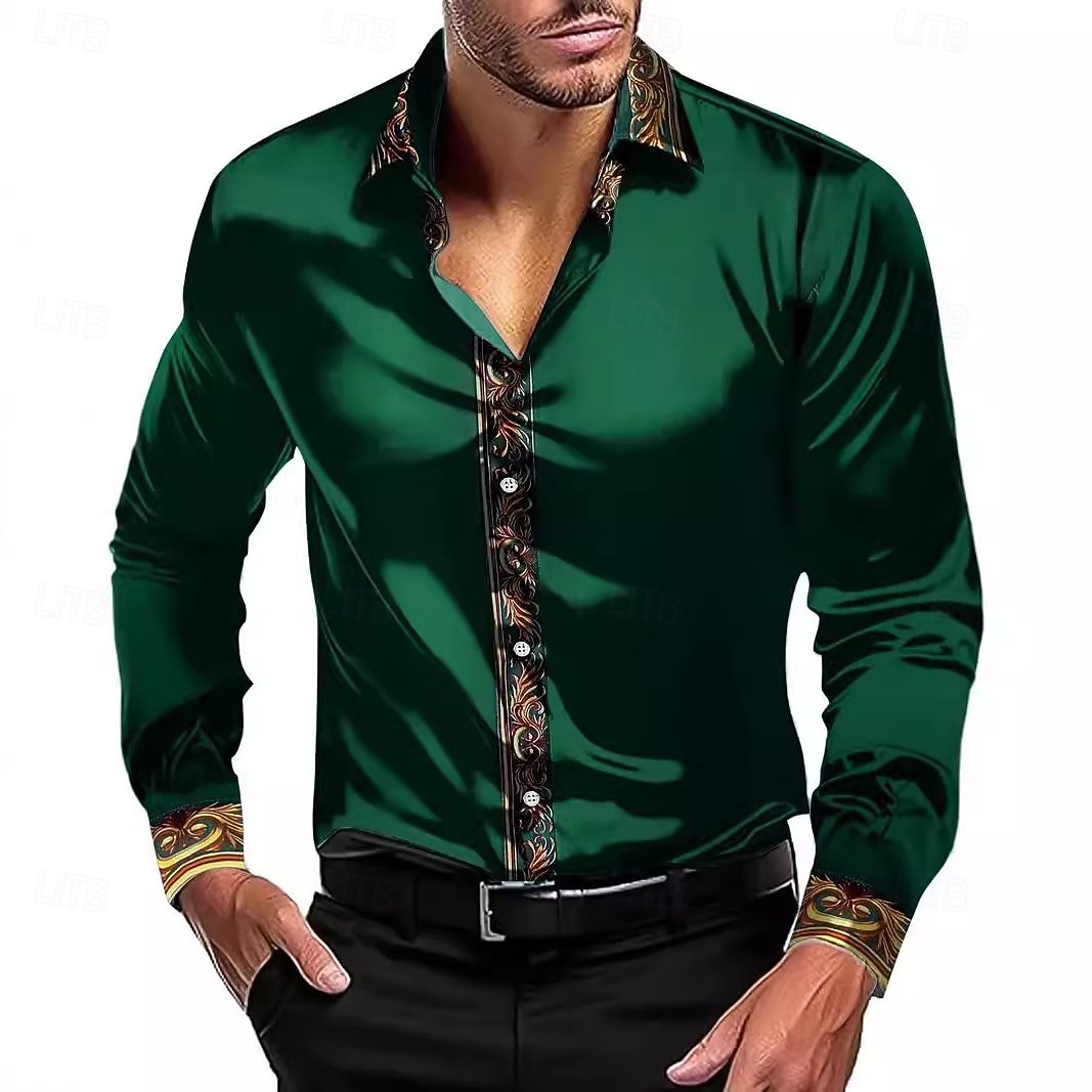Per uomo Camicia Come la seta Camicia in raso Camicia elegante Camicia casual Camicia con Bottoni Semplice Formale Matrimonio Nero Bianco Rosso Blu Manica Lunga Bavero Tutte le stagioni Abbigliamento del 2025 a $23.99 –P7