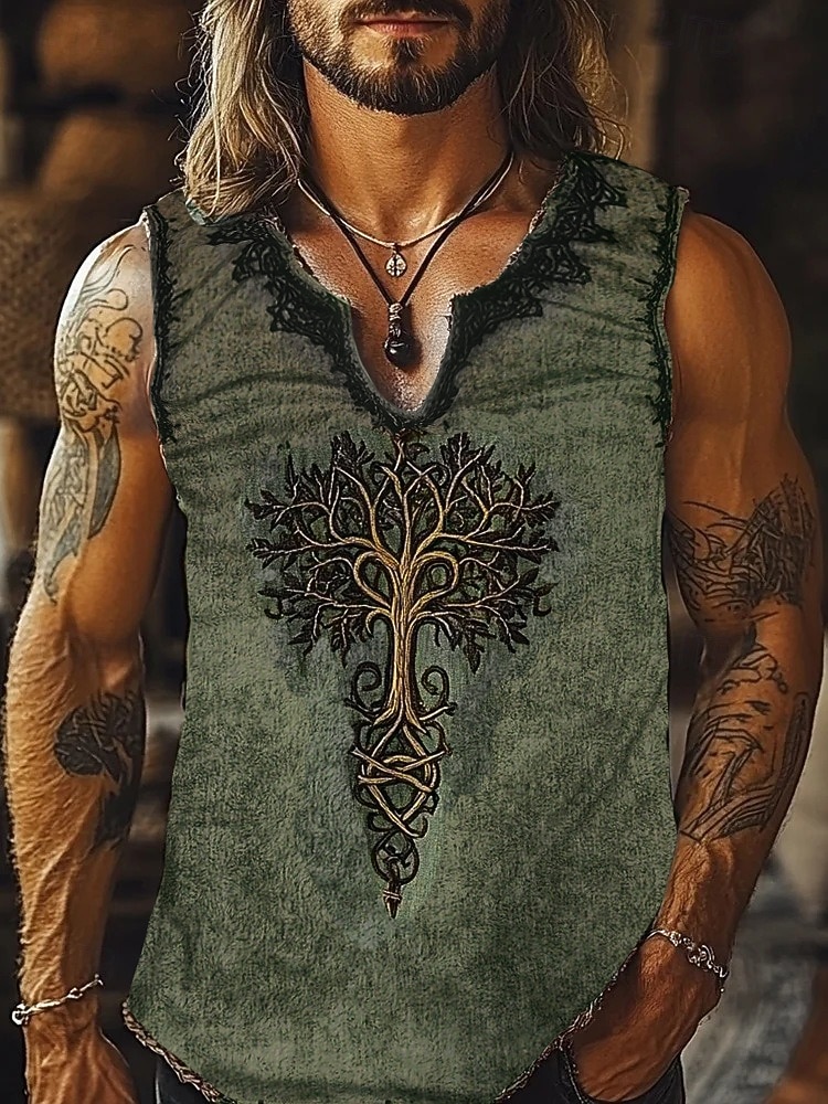 Męskie Bezrękawnik Kamizelka Top Podkoszulki Koszulki z grafiką Bez rękawów W serek Lato Drzewa Zabytkowe Designerskie Podstawowy Nadruk Urlop Ulica Wyjściowe Niebieski Zielony Khaki Top Tee dla 2025 - $19.99 –P7