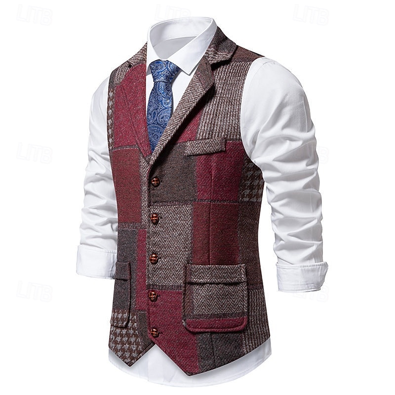 בגדי ריקוד גברים וסט חֲזִיָה Gilet חופשה מפלגה עֵסֶק אופנתי יום יומי אביב סתיו כיס כפתורים פוליאסטר נוח משובץ חזה יחיד כפתור יחיד דש רגיל פול יין כתום כחול כהה אֵפוֹד 2026 - $37.99 –P16