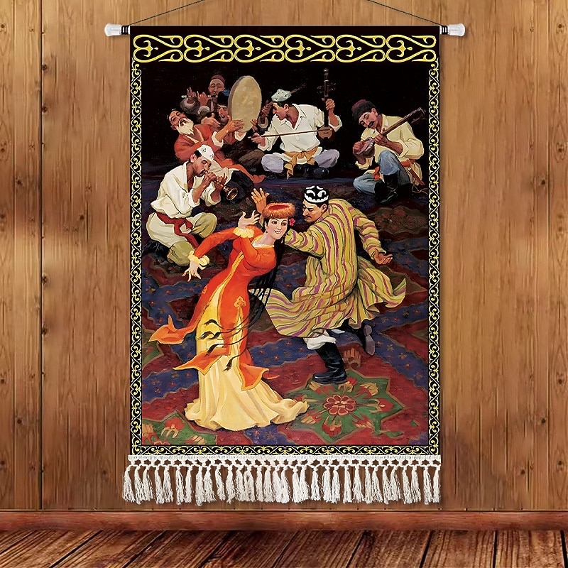 Skönhet Uyghur etnisk stil väggtapet konstnärlig bakgrundsdekoration boho hängande konst för sovrum vardagsrum eller café 2025 - $14.99 –P7