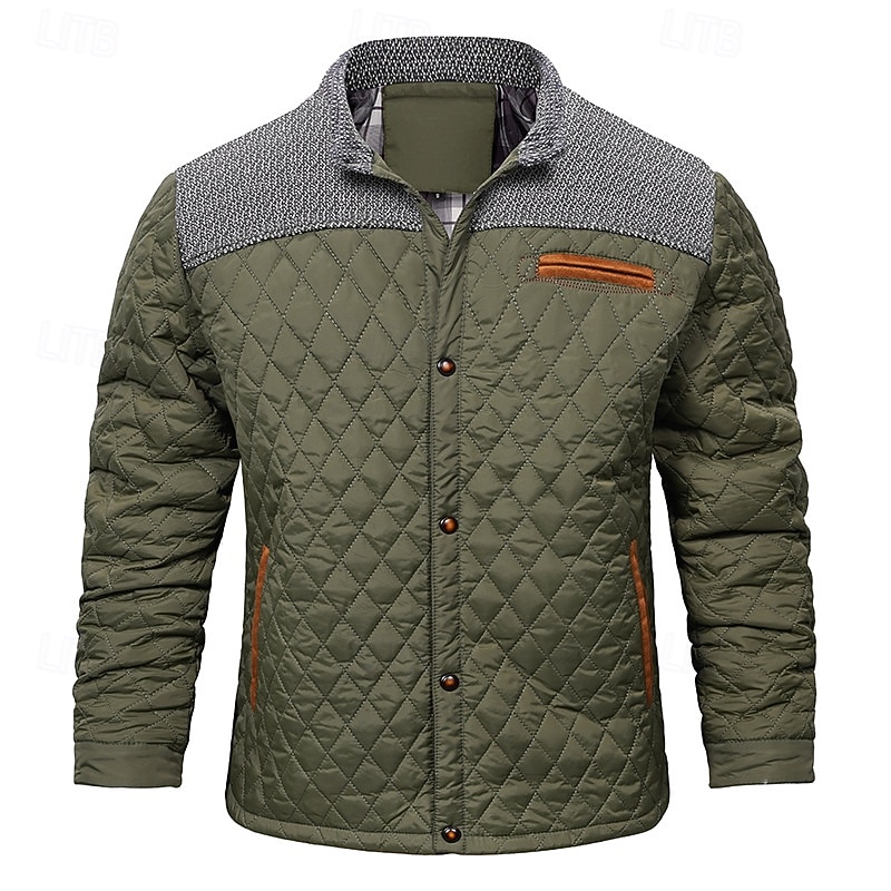Herr Quiltad jacka Vardaglig jacka Semester Dagligen Håller värmen Lappverk Ficka Höst Vinter Färgblock Mode Klassisk Hög krage Normal Svart Blå Kaki Armégrön Jacka 2025 - $60.99 –P17