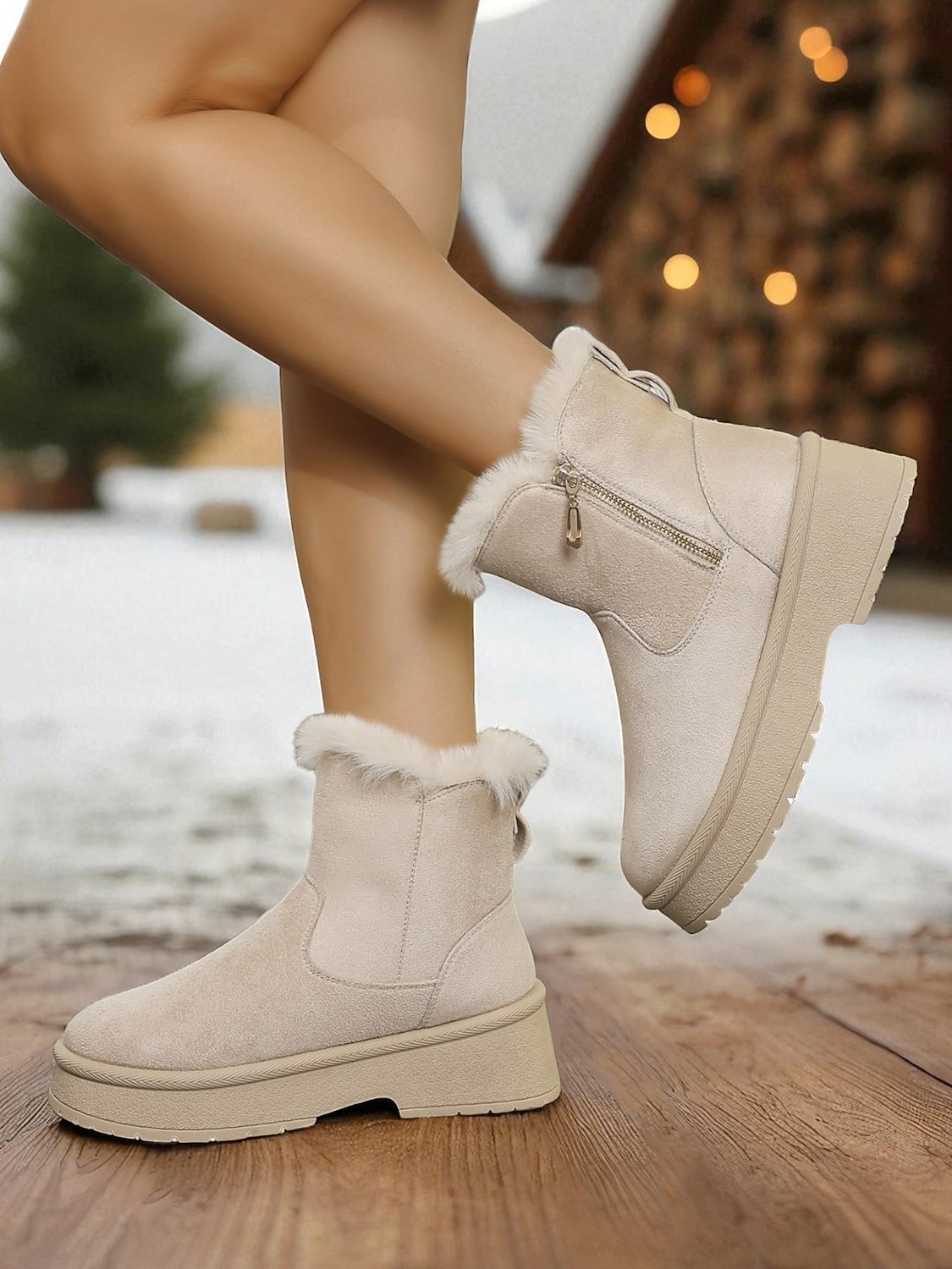 Bottes de neige décontractées en similicuir pour femme avec fermeture éclair latérale et bordure en fourrure – chaussures d'hiver confortables et décontractées de 2025 ? $32.99 –P4