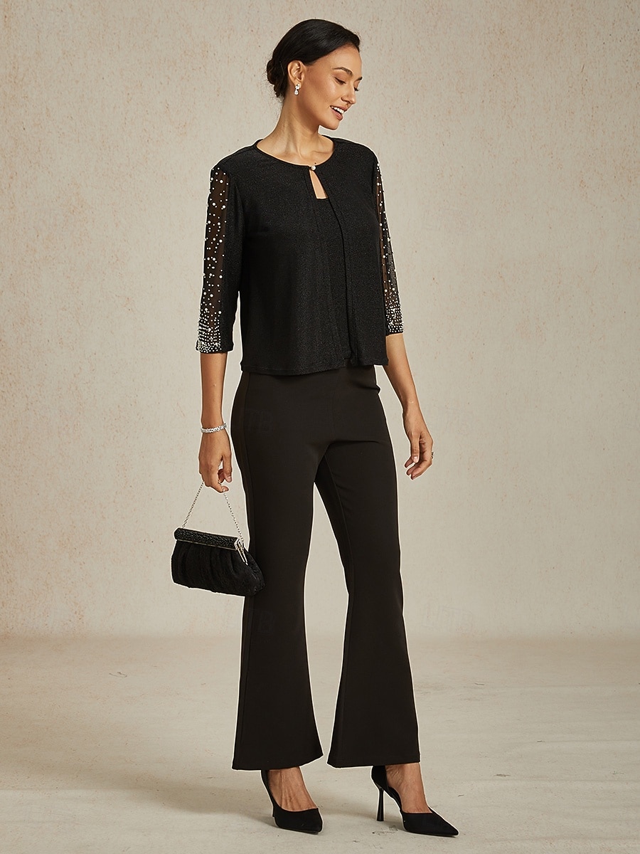 Pentru femei Topuri imbracate Topuri de seară Strălucire Ștrasuri Stras Elegant Petrecere Lungime Manșon 3/4 Stil Nautic Muncă Invitat la nunta Îmbrăcăminte de seară de petrecere Negru Primăvar 2026 - $75.99 –P10