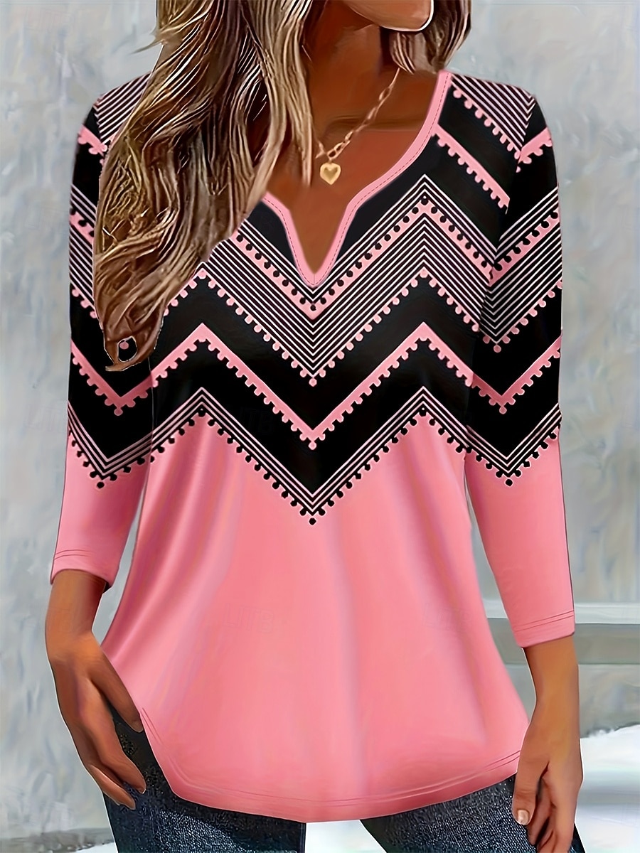 Femmes T-shirt A Ombre Graphique Géométrique ancien Élégant Classique manche longue Col en V Encolure en V Hauts Réguliers Quotidien Week-end Imprimé Blanche Rose Claire Rouge Bleu clair Printemps de 2025 ? $22.99 –P2