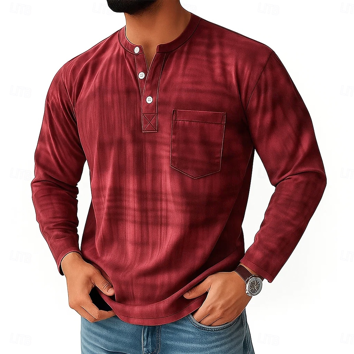 Per uomo Vintage Maglia Henley Maglietta Manica Lunga Retrò Vintage Casual Casuale Primavera Autunno Tutte le stagioni Blu Rosso Viola Marrone Verde Henley Maglietta Henley del 2026 a $21.99 –P2