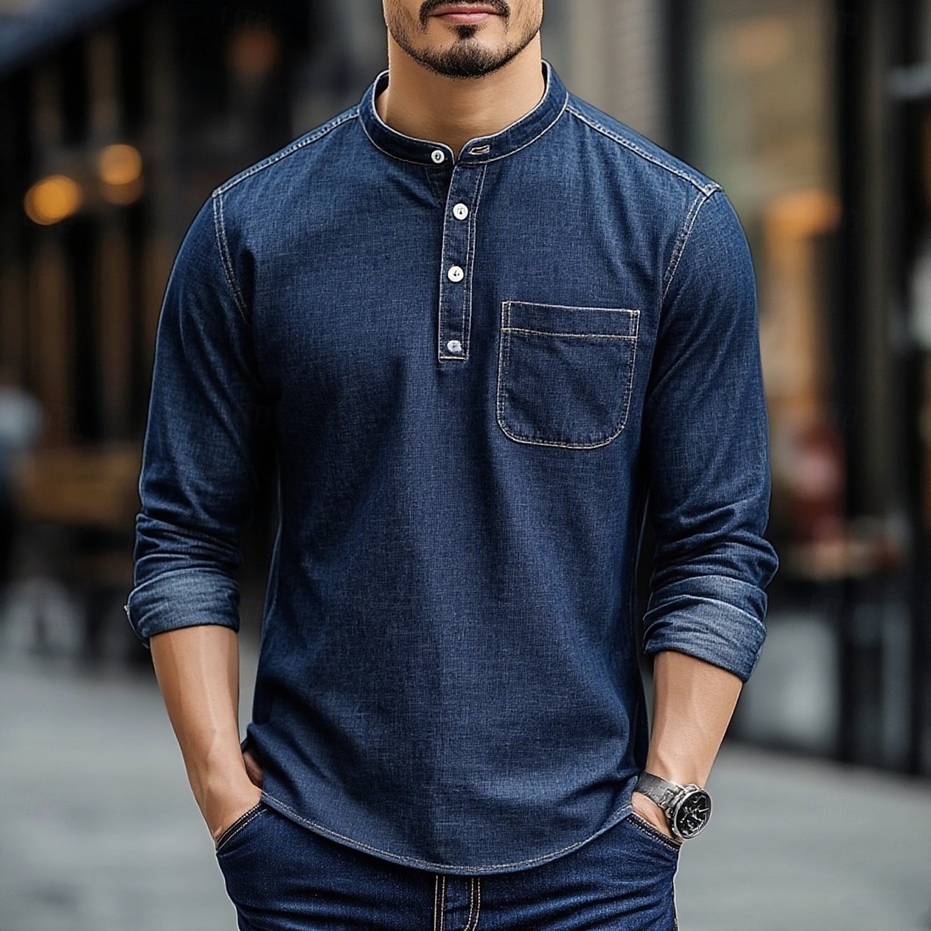 Herren Henley Hemd T-Shirt Henley Oberteil Kurzarm Einfarbig Einfach Einheitliche Farbe Mode Designer Lässig Tasche Farbblock Knöpfe Henley Outdoor Lässig Täglich Sommer Ganzjahres Hellblau Dunkelblau 2025 - $28.99 –P4