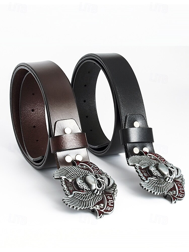 Ceinture en cuir véritable pour homme, motif Halloween, avec boucle tête de mort et aigle – Accessoire style motard gothique punk rock pour fêtes et festivals de 2025 ? $19.99 –P4
