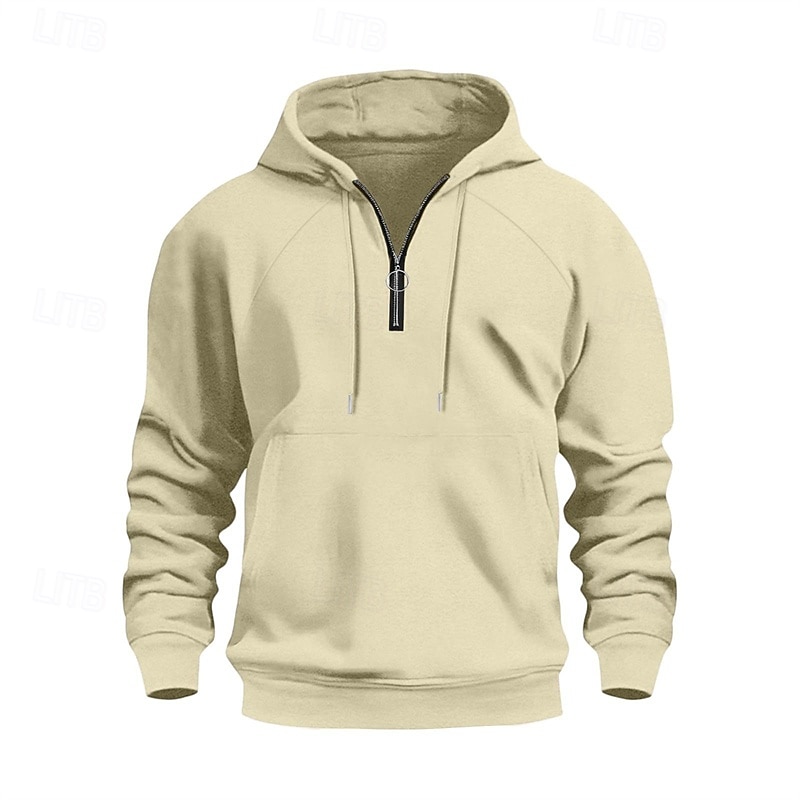 Voor heren Trui met capuchon Hoodie met kwartrits Abrikoos Zwart Marine Blauw Khaki Lichtgrijs Capuchon Effen Trekkoord Zak Kwart ritssluiting Sport & Outdoor Dagelijks Feestdagen Polyester 2026 - $16.99 –P2