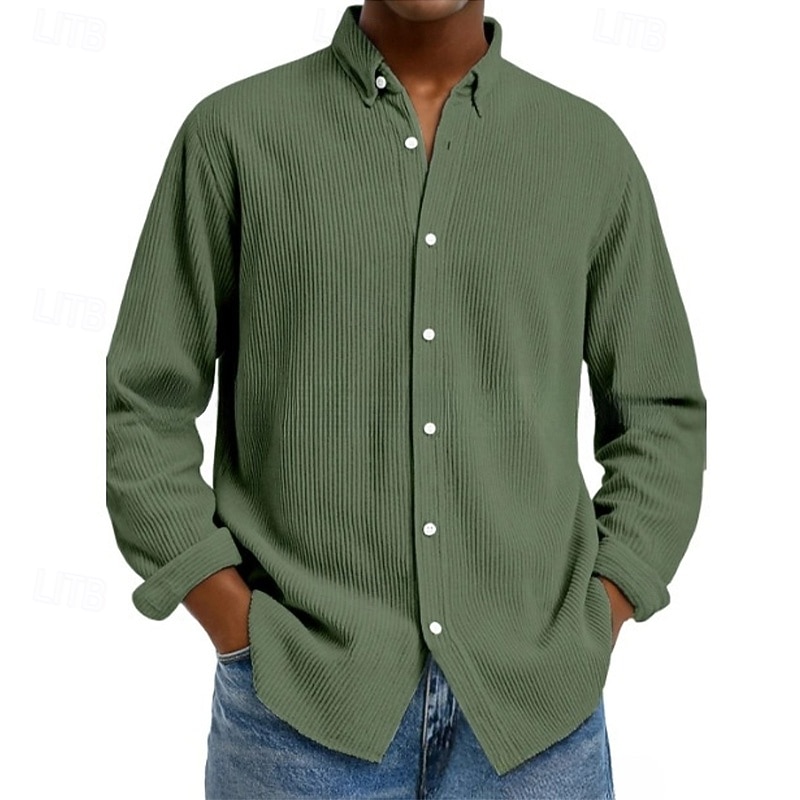 Herren Hemd Cordhemd Knopfhemd Schwarz Weiß Hellgrün Rote Marineblau Langarm Umlegekragen Büro / Karriere Straße Bekleidung Mode Lässig 2025 - $23.99 –P9