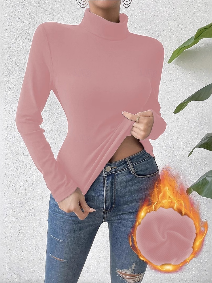 Femmes Chemisier Couleur Unie Élégant Basique Occasionnel manche longue Col roulé Hauts Réguliers Quotidien Noir Blanche Jaune Rose Claire Marron Printemps Automne Hiver de 2025 ? $11.49 –P5