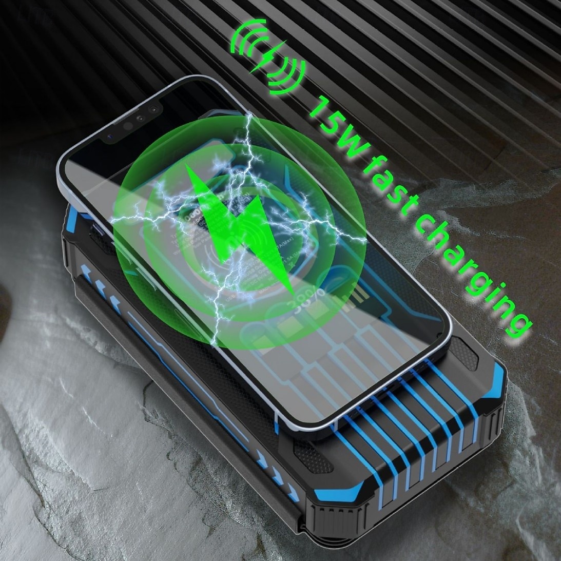 Солнечное зарядное устройство Power Bank-20000 мАч, беспроводное портативное зарядное устройство со встроенными 4 кабелями и 4 солнечными панелями, быстрая зарядка PD QC, аккумулятор USB C с фонариком 2025 - $63.99 –P4