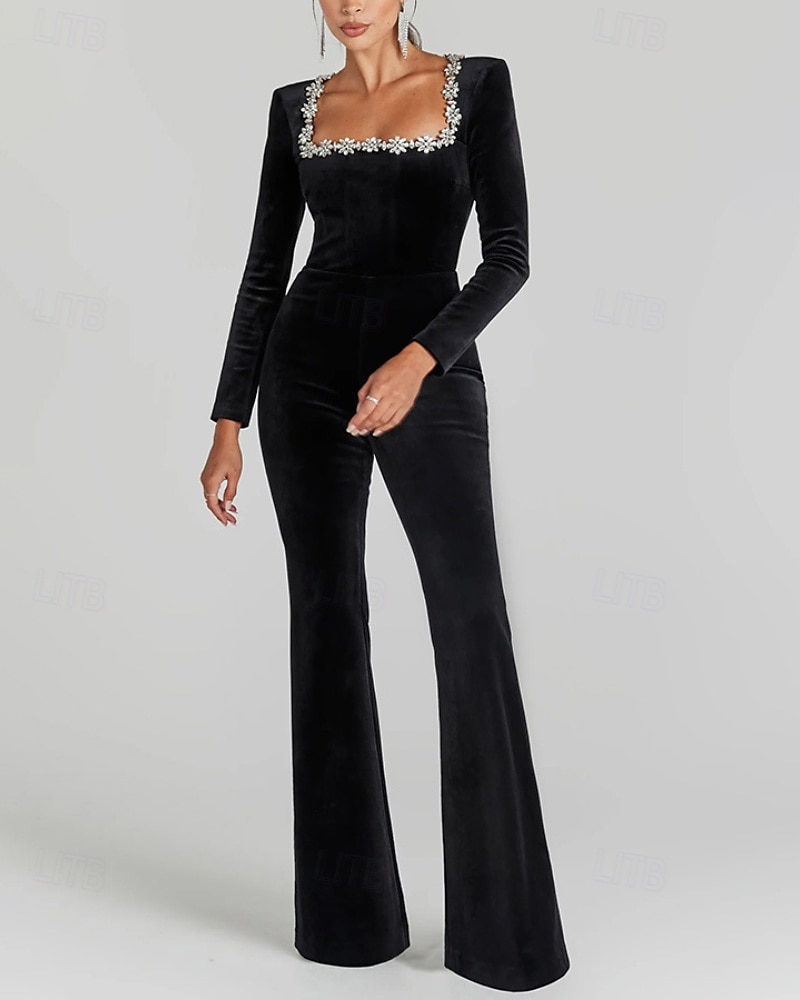 Női Szabályos Jumpsuitek Utcai sikk Tömör szín Hosszú ujj Szögletes Utca Napi Normál Fekete Ősz 2025 - $39.99 –P2