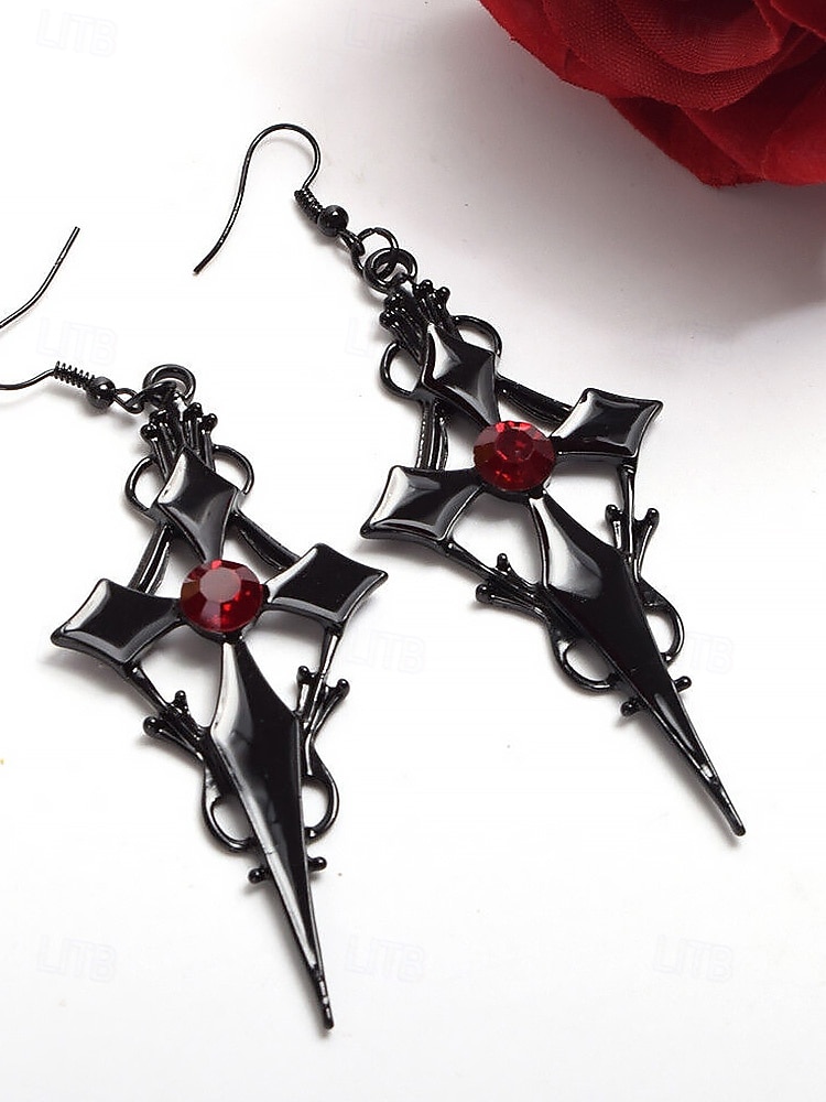 Zestaw damski naszyjnik i kolczyki w stylu gotyckim z koronką na Halloween – czarna koralikowa biżuteria wampirza na imprezę kostiumową i cosplay 2025 - $11.99 –P9