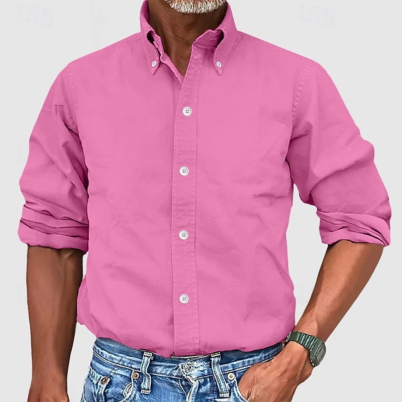 Herren Hemd Kleidhemd Durchgeknöpft Hemd Einfach Geschäft Täglich Schwarz Weiß Gelb Rosa Langarm Umlegekragen Sommer Frühling Bekleidung 2025 - $21.99 –P7