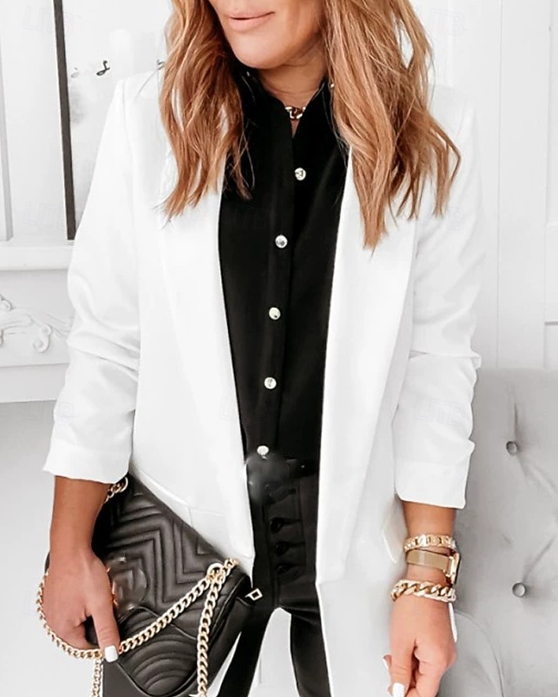 Femmes Blazer Confortable Avec Poches Élégant Mode Extérieur Uni Sortir Décontracté Quotidien Week-end Cardigan Régulier Revers Coupe régulière manche longue Vêtements d'extérieur Noir Blanche Rouge de 2026 ? $24.99 –P8