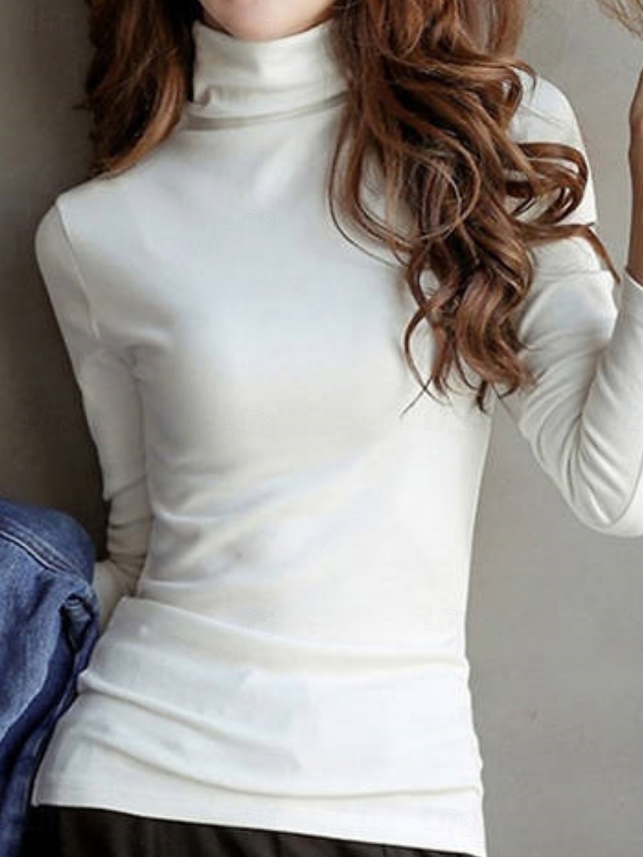 Per donna Blusa Tinta unica Elegante Essenziale Casual Manica Lunga Dolcevita Top Regolari Quotidiano Nero Bianco Rosa Rosso Marrone Primavera Autunno Inverno del 2025 a GBP £6 –P2