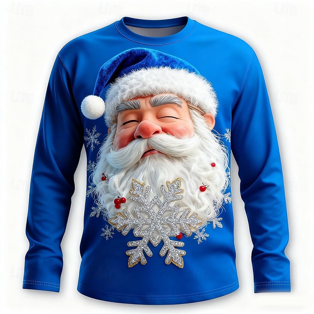 Natale Per uomo Babbo Natale Divertente Maglietta Manica Lunga maglietta Stampa 3D Girocollo Camicia Moda Essenziale 3D Streetwear Casuale Quotidiano Blu Giallo Rosso Estate Primavera Abbigliamento S del 2025 a $23.99 –P2