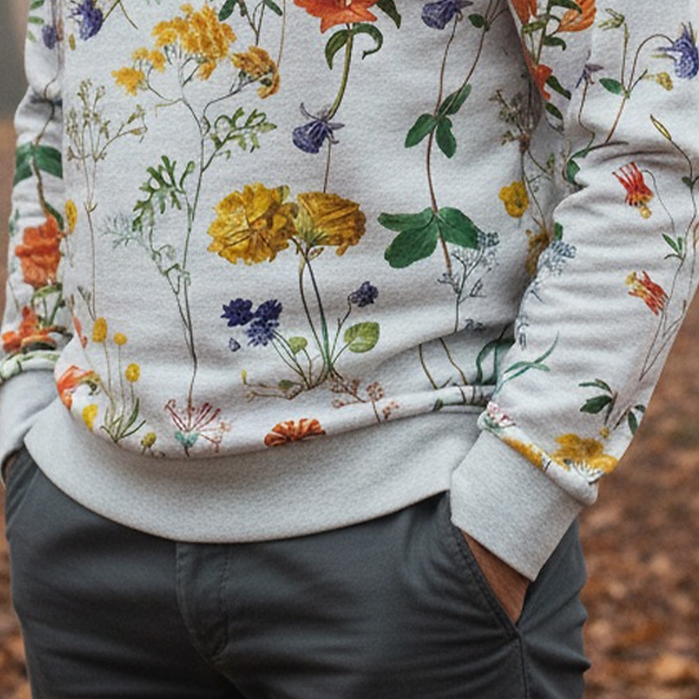 Hombre floral ditsy Flor / Plantas Sudadera Sudaderas Manga Larga Camisa de entrenamiento Cuello redondo retro de la vendimia Print Festivos Noche Festival Estampado Otoño Invierno 2026 - $29.99 –P3