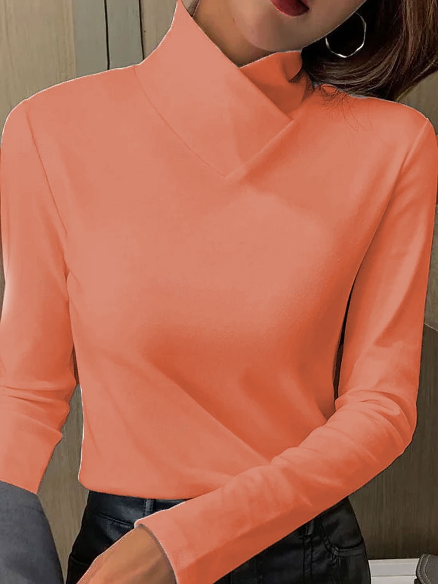 Damen T Shirt Einfach Elegant Vintage Stilvoll Langarm Hoher Ausschnitt Normale Oberteile Täglich Blau Rosa Purpur Orange Grün Frühling Herbst Winter 2026 - $25.99 –P5