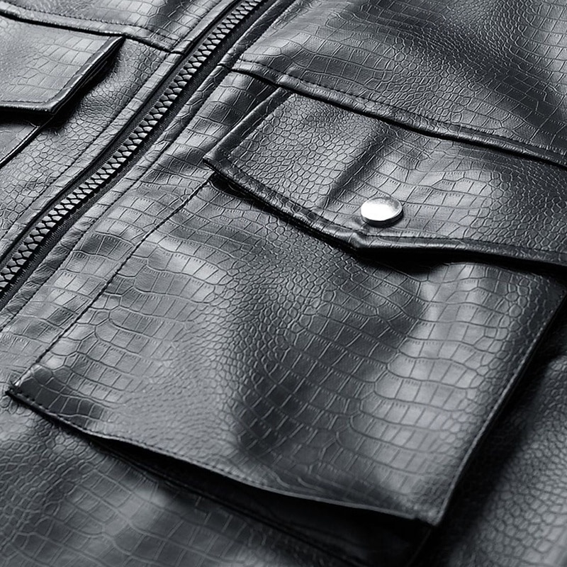 Men's Faux Leather Jacket Biker Jacket Motorcycle Jacket Vacation Daily Windproof Pocket Spring Fall Plain Fashion Classic Stand Collar Regular Black Red Jacket 2026 - $48.99 –P8