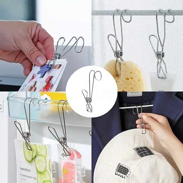 2026年 25個のステンレススチール製洗濯バサミフッククリップ、丈夫な吊り下げクリップ、多目的湾曲フッククランプ、キッチンバスルーム収納、家庭用洗濯物干し用靴下乾燥オーガナイザー、再利用可能な金属クリップ。  コレクション – $16.99 –P13
