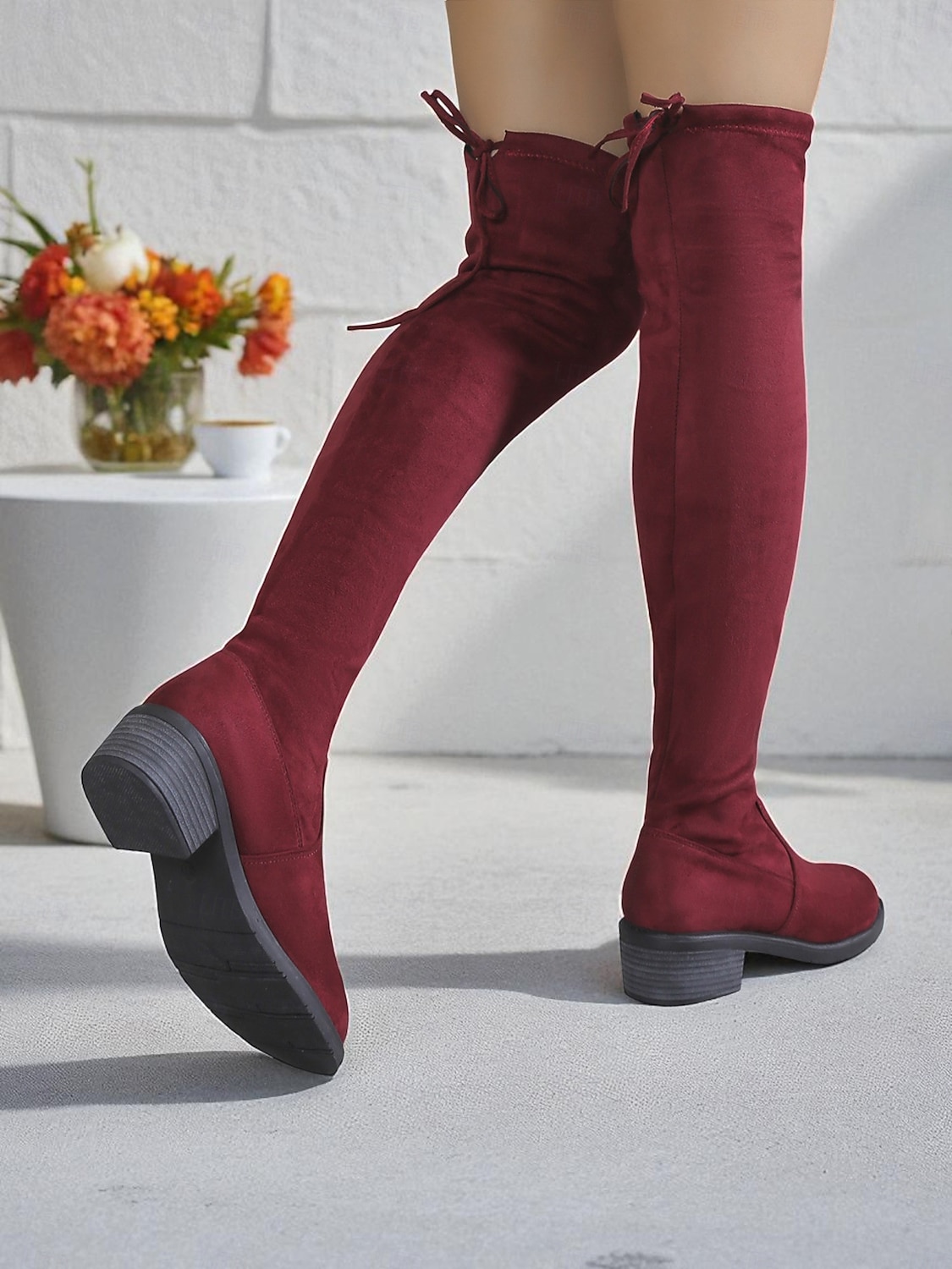 Dámské Boty Slouchy boty Vánoce Denní Boty nad kolena Nízký podpatek Oblá špička Na běžné nošení Umělý semiš Elastická tkanina Povaleč Tmavěhnědá Černá Bordó 2025 - $34.99 –P4