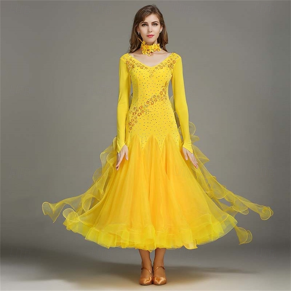 Бальные танцы Платье Чистый цвет Жен. Выступление Учебный Тематическая вечеринка Длинный рукав Спандекс 2026 - $120.99 –P6