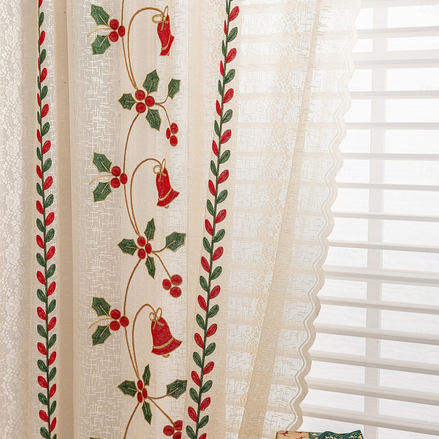 Julbroderade utskurna gardiner, julgardiner för vardagsrum och sovrum, färdiga i europeisk-amerikansk stil 2025 - $9.49 –P10