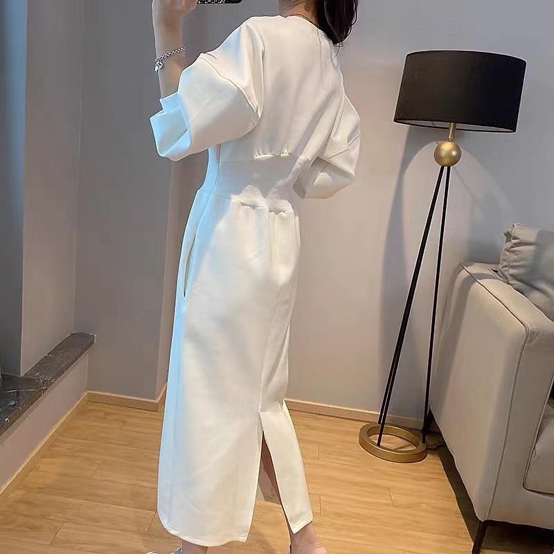 Femmes Robe Midi Robe à Capuche Mode Moderne Quotidien Week-end Coupe régulière Uni manche longue Col ras du cou Noir Blanche Gris Printemps Automne de 2025 ? $34.99 –P3