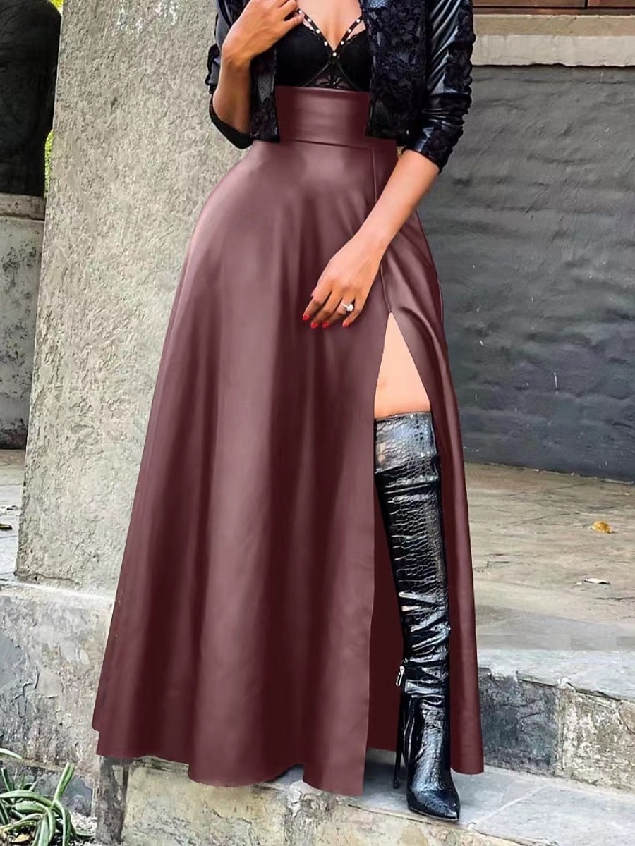 Pentru femei Elegant Modă Casual Maxi Talie Înaltă Fuste Simplu Varfuri despicate Inelastic Zilnic Petrecere Roșu Vin Negru Roz Îmbujorat Maro Primăvară 2026 - $48.99 –P5