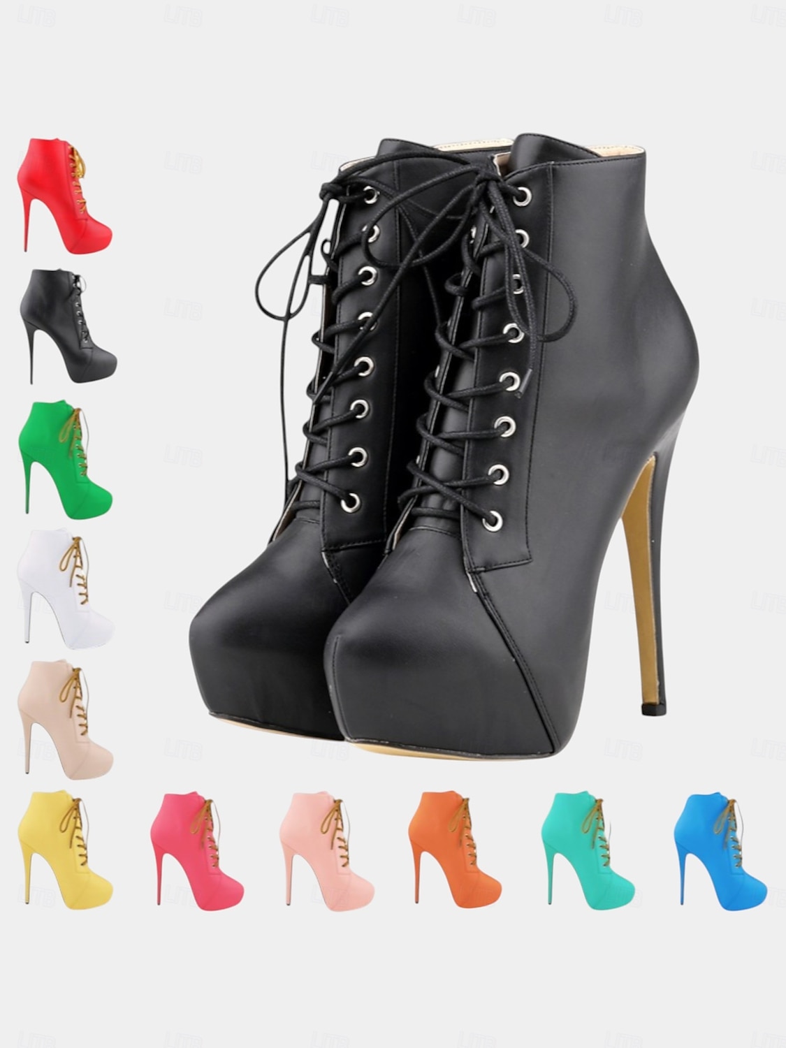 Botas femininas plataforma de couro sintético bege com cadarço - sapatos de festa com salto alto e salto agulha para vida noturna e balada de 2025 por $59.99 –P1