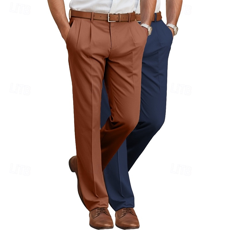 Herren Hose Anzughose Freizeithose Faltenhose Fronttasche Gerader Schnitt Mehrfachpackung Einfach Komfort Volle Länge Hochzeit Geschäft Lässig Mode Klassisch Braun + Schwarz Marineblau+Braun 2026 - $37.99 –P8
