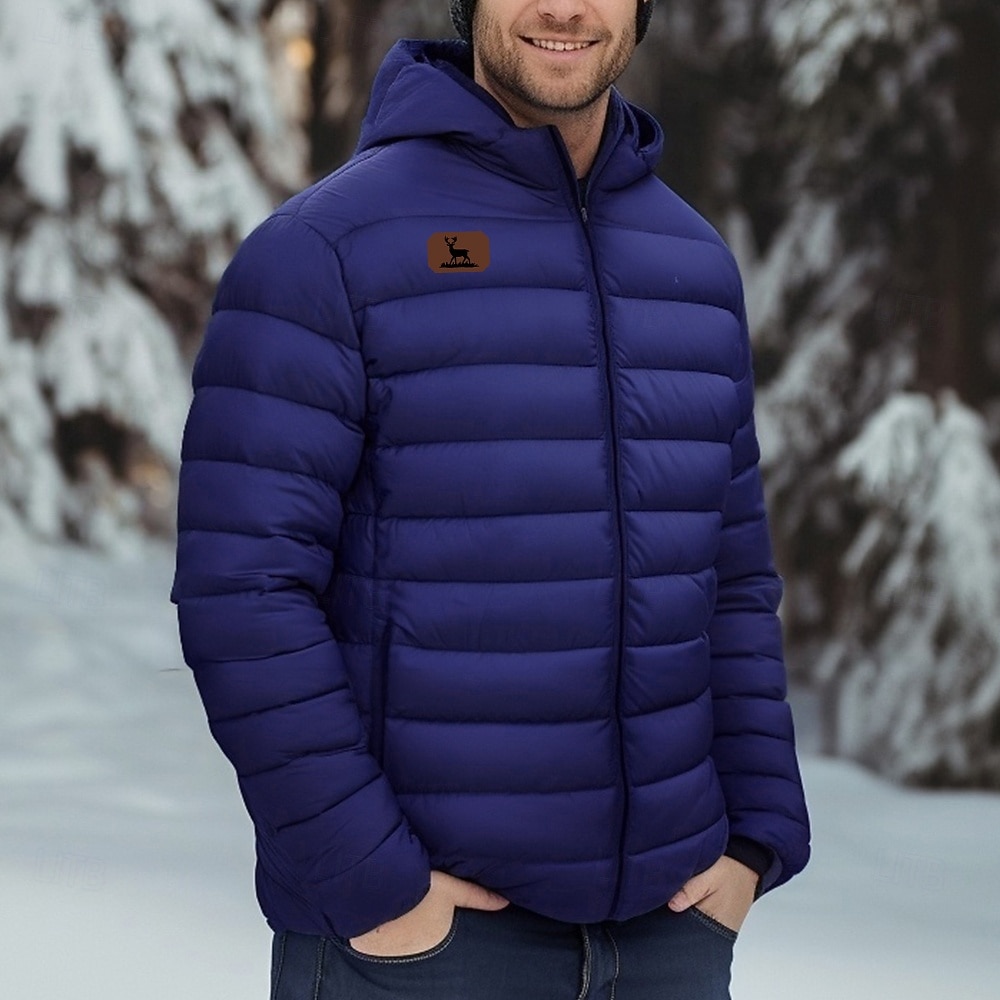 Męskie Renifer Nadruk Płaszcz zimowy Dół kurtka puchowa Keep Warm Ochrona przed deszczem Lekki Codzienny Na zewnątrz Codzienny Pikowana kurtka z kapturem Jesień Zima Kaptur Długi rękaw Czarny 2025 - €52.91 –P5