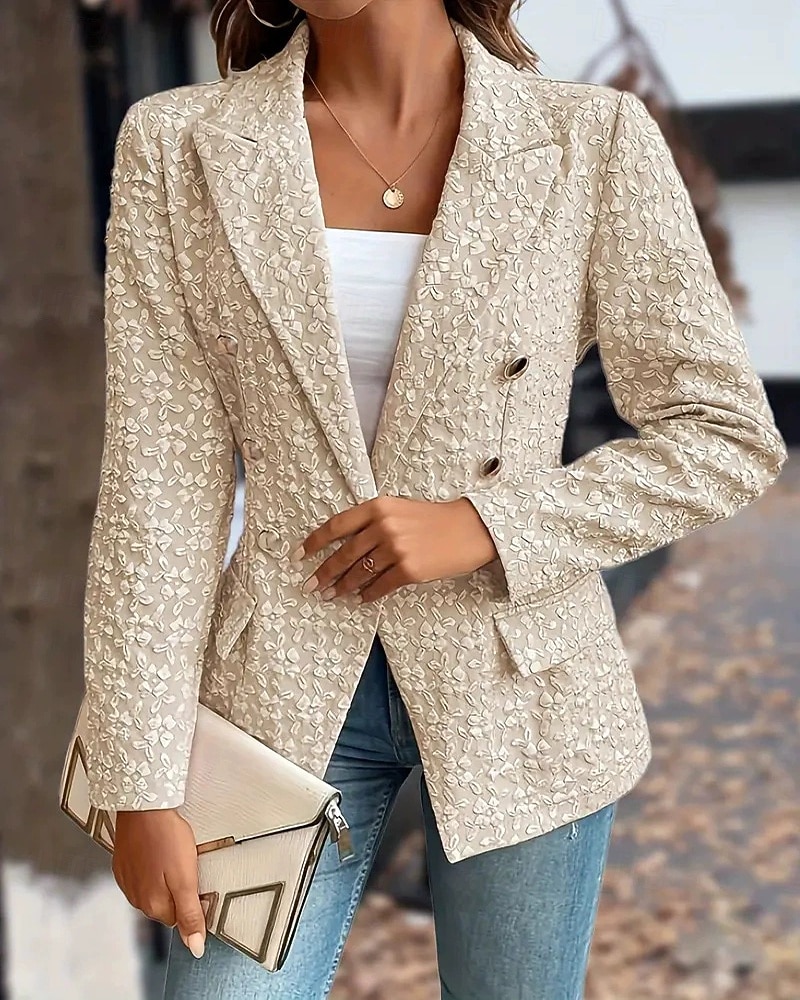 Dam Kavaj Bekväm Mönster Elegant Mode Utomhus Blomma Utekväll Ledigt / vardag Helgen Cardigan Normal Kavajslag Normal Långärmad Ytterkläder Svart Rubinrött Blå Vår Höst 2025 - $25.99 –P9
