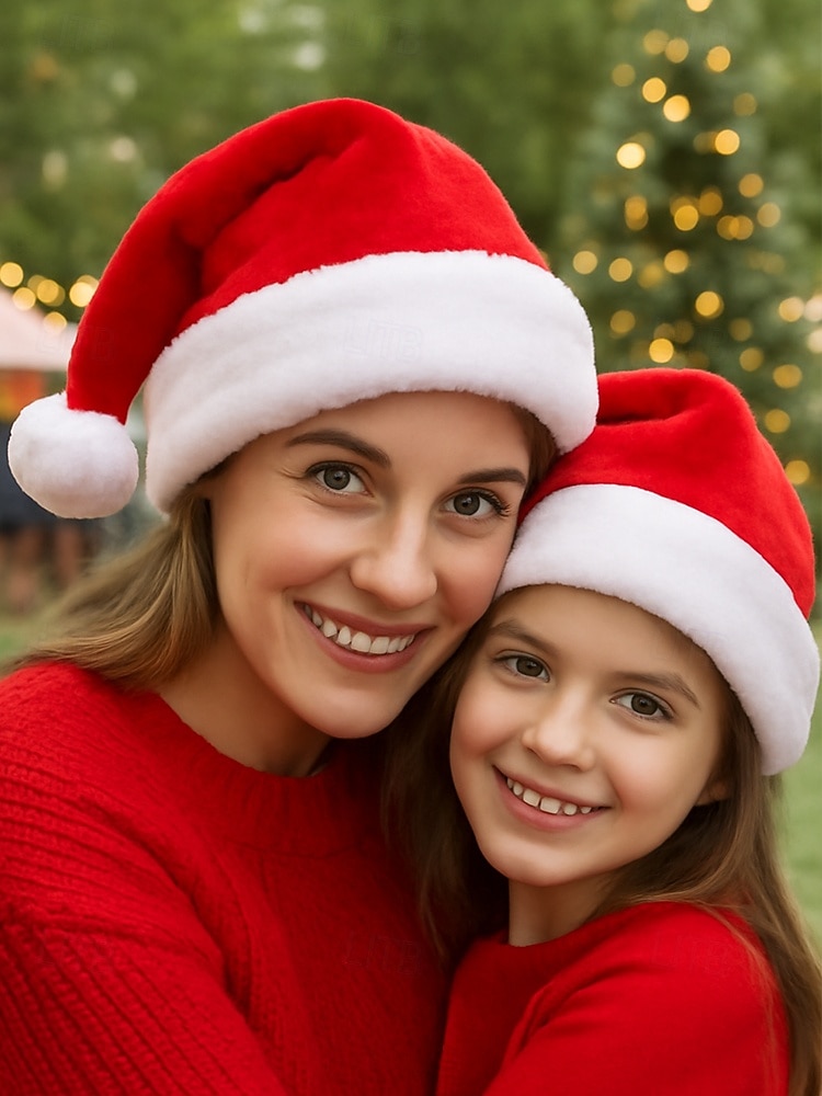 Bonnet de Noël pour femme et enfant - en velours doux avec bordure en peluche, idéal pour les fêtes de fin d'année et les festivités familiales de 2025 ? $9.99 –P2