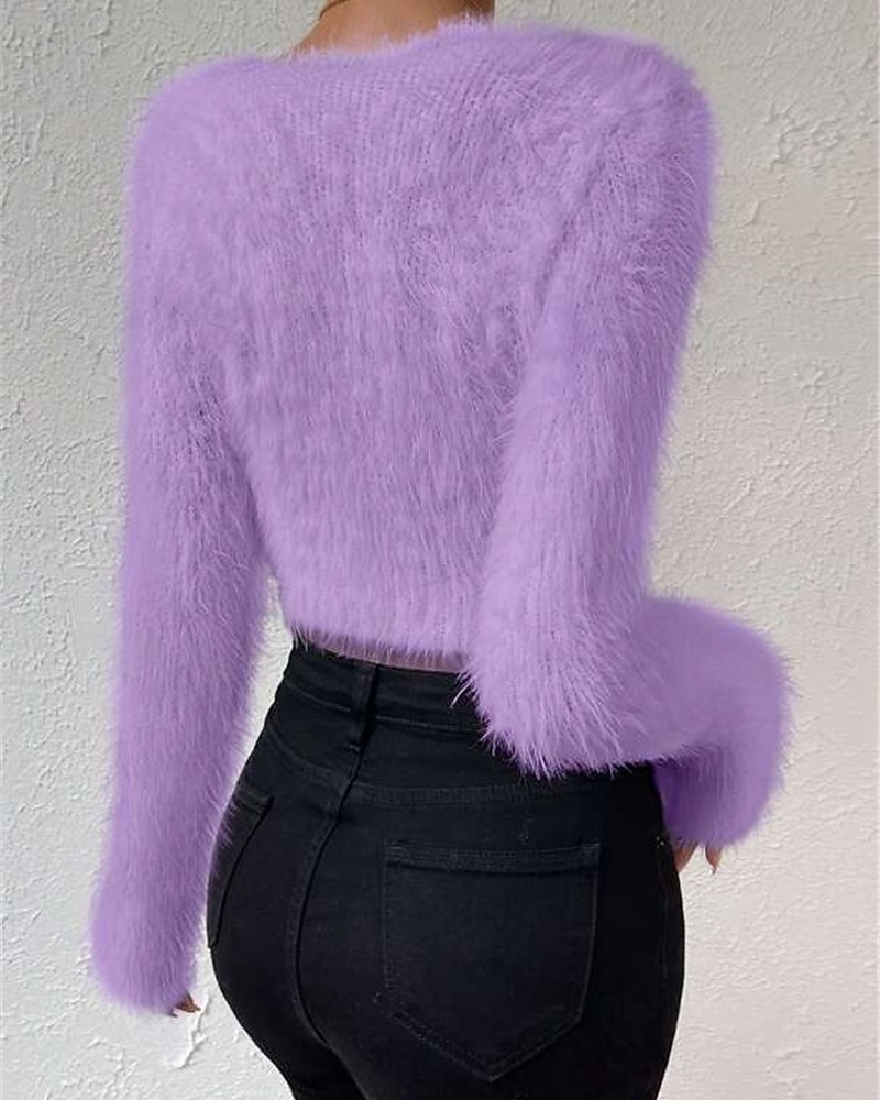 Femmes Pull Mode Occasionnel Couleur Unie Côtelé Col en V Tricoté manche longue Hauts Réguliers Tricoter Extérieur Quotidien Week-end Noir Blanche Automne Hiver de 2025 ? $27.99 –P7