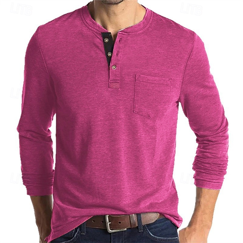 Per uomo Maglietta Maglia Henley Camicia a Maniche Lunghe Manica Lunga Henley Primavera Autunno Semplice Moda Designer Essenziale Tasche Vacanza Streetwear Uscire Nero Bianco Blu marino Maglietta Top del 2026 a $23.99 –P19