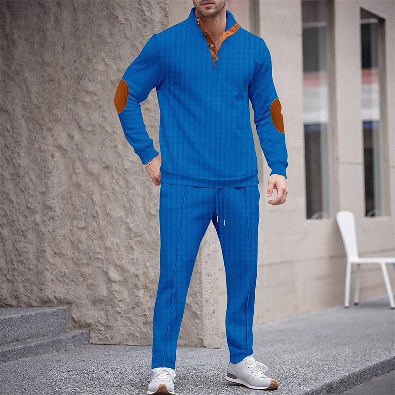 Herre Genser Joggedress Antrekkssett Høy krage utendørs Daglig Sport Snorer Lomme Fargeblokk Svart Hvit Kongeblå Polyester Sportsklær Mote Gatemote Vår 2026 - $46.99 –P13