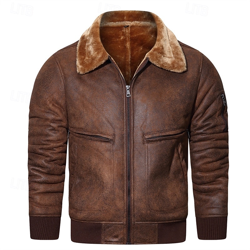 Per uomo Giacca in Ecopelle Giacca in Pile Giacca da Biker Giacca da Moto Vacanza Quotidiano Antivento Caldo Tasca Inverno Semplice Moda Classico Bavero Regolare Nero Caffè Giacca del 2025 a $81.99 –P2