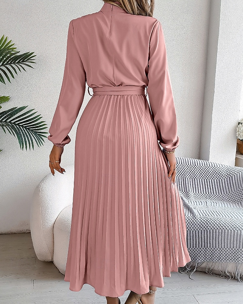 Mulheres Vestido midi vestido de cetim Vestido de festa Vestido Coquetel Vestido franzido Elegante Moderno Festa de Noite Festa Encontro Normal Tecido Manga Longa Colarinho Chinês Preto Rosa Vinho de 2026 por $31.99 –P5