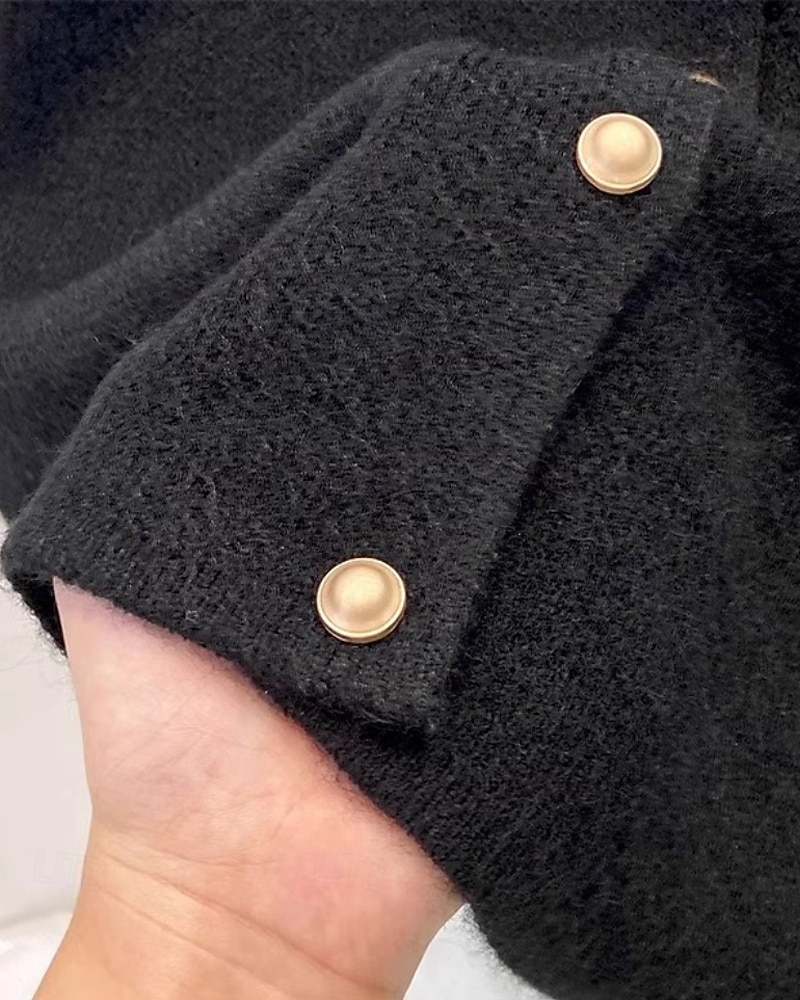 Pentru femei Pulover Vestă pulover Șic Stradă Casual Culoare solidă Stil Nautic Nasturi Tricotat Fără manșon Topuri obișnuite Tricotat Zilnic Concediu Sfârșit de săptămână Negru Caisă Toamnă Iarnă 2026 - $27.99 –P3