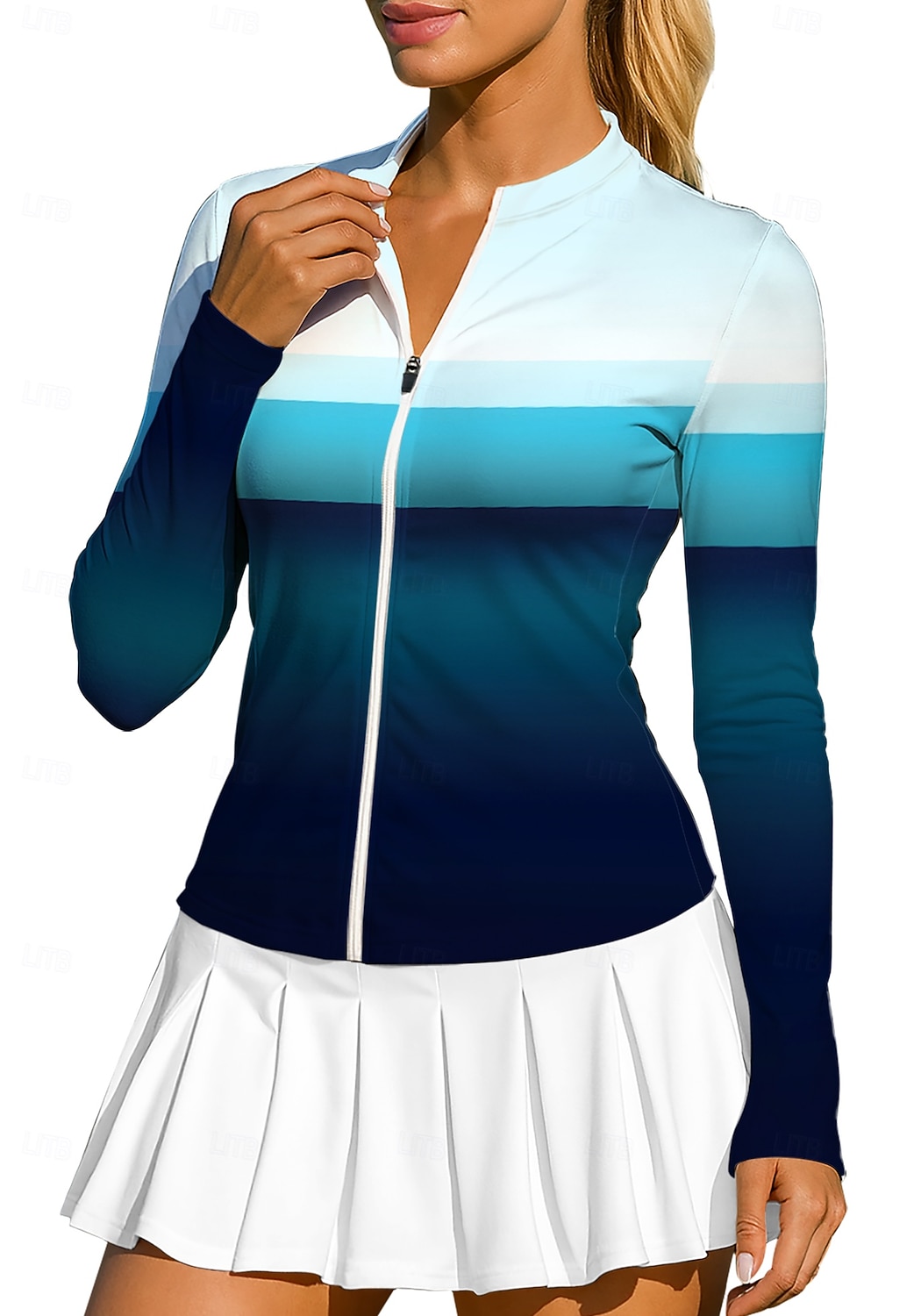 Per donna Geometrico Blocco di colori Sfumatura A righe Top Maglietta sportiva Maglia da tennis Maglietta da tennis Manica Lunga Cerniera Floreale UPF50+ Resistente ai Raggi UV Alta elasticit del 2026 a $20.99 –P1