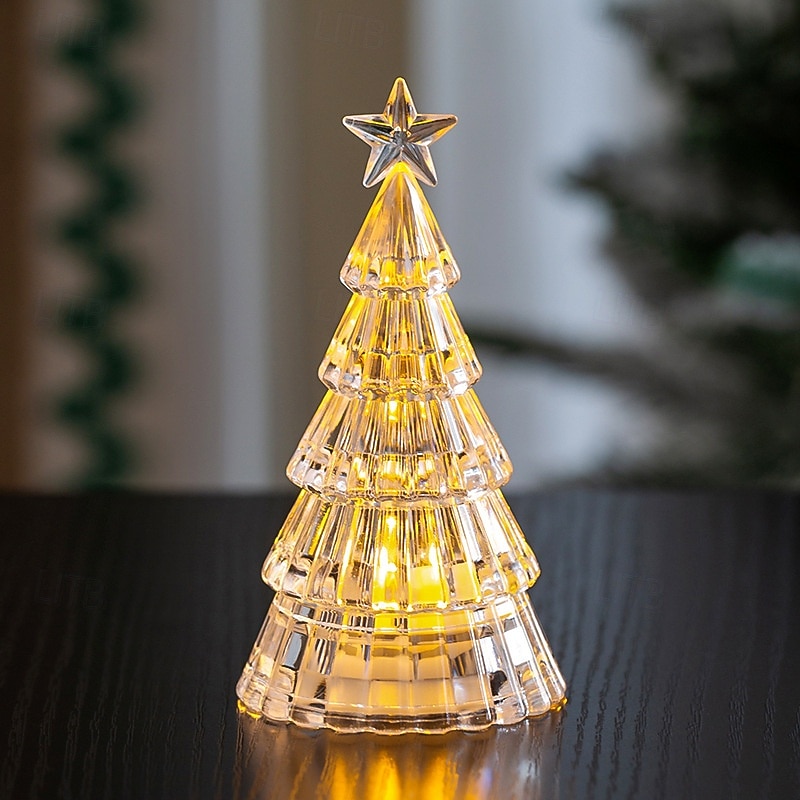 1 Pc 15.2 * 7.8CM/11.2 * 5.8CM Christmas Crystal Christmas Tree LED Night Light Desktop Decorative Light AG13 * 3 Battery/AAA Battery 2025 - CAD $3.99 –P5