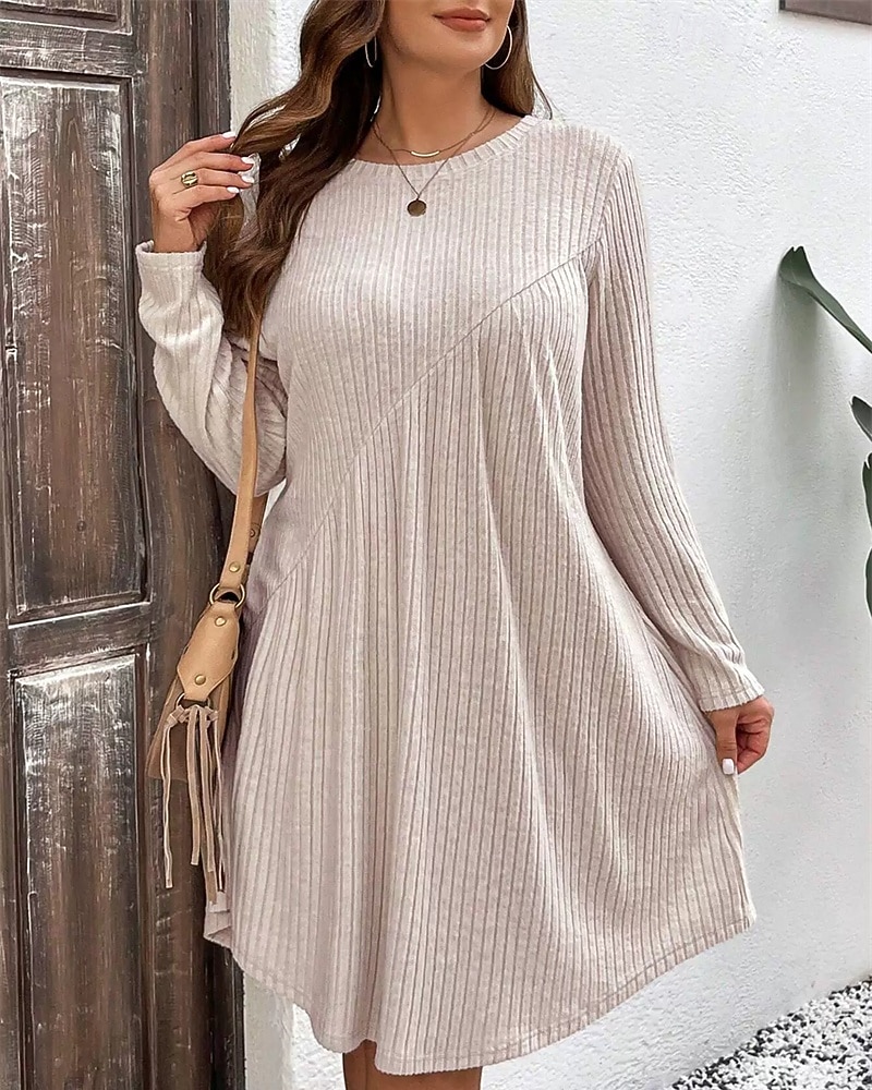 Dam Mini klänning Vardagsklänning Elegant Mode Modern Utomhus Dagligen Utekväll Normal Slät Långärmad Rund hals Aprikos Vår Höst 2025 - $35.99 –P1